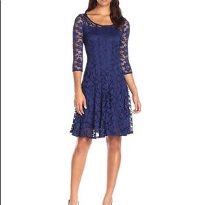 Chetta B Royal Blue Lace 3/4 Slv Fit&Flare Dress
